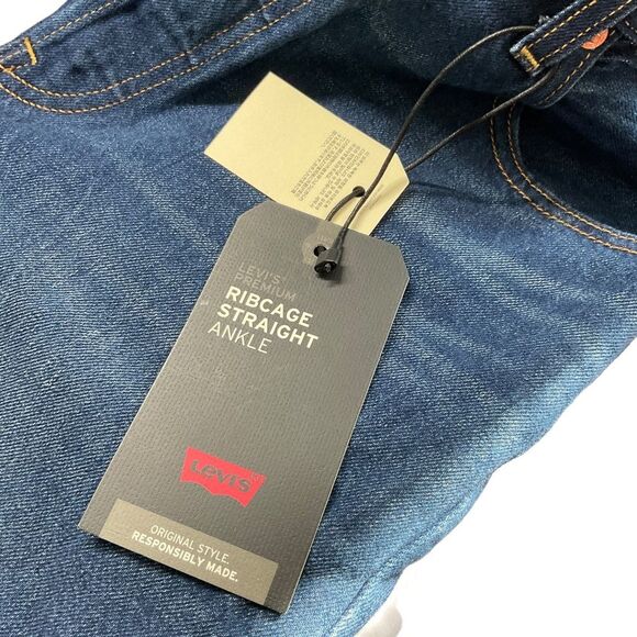 NWT Levis Ribcage Straight Ankle Button Fly Medium Wash Jeans Size 32W 27L - Picture 2 of 13
